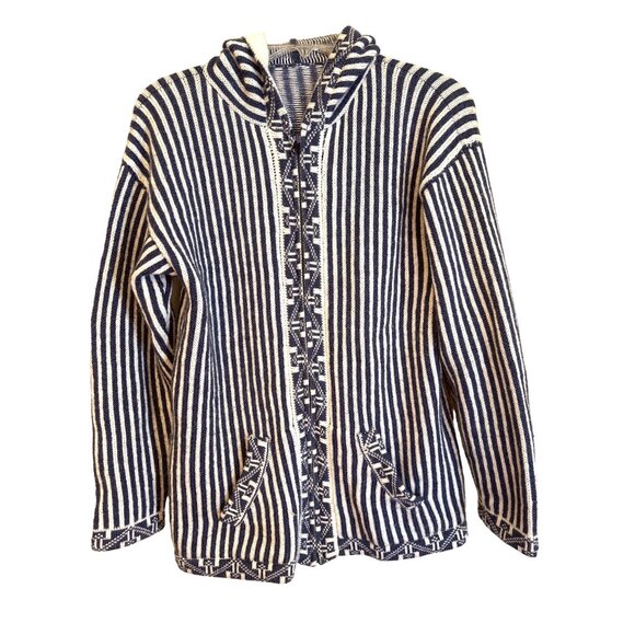 CCC Handcrafted Alpaca Striped Hooded Baja Sweater Jacket Size Large - Picture 4 of 9